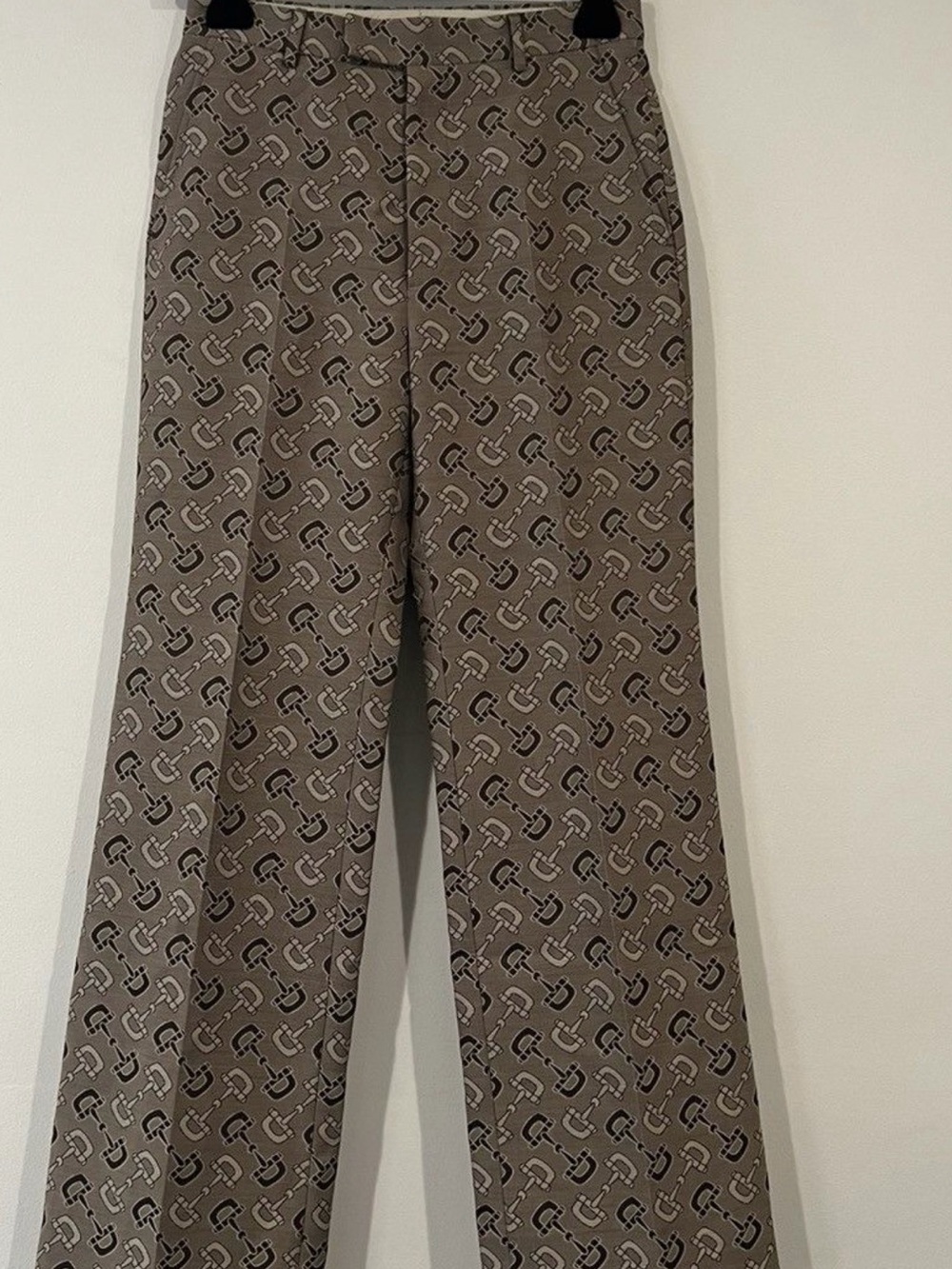 Gucci Taupe Brown Monogram Pattern Men's Dress Pants